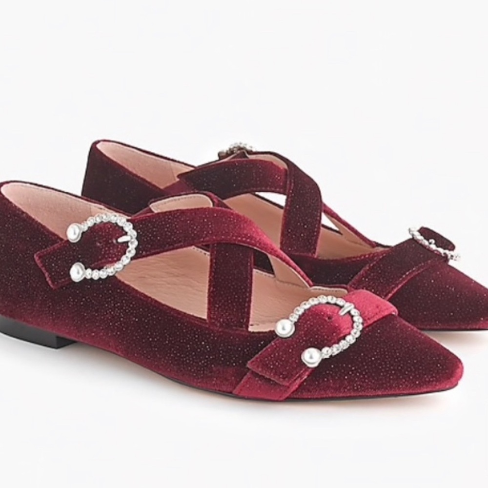 J.Crew Crisscross Buckle Strap Flats In Velvet 8